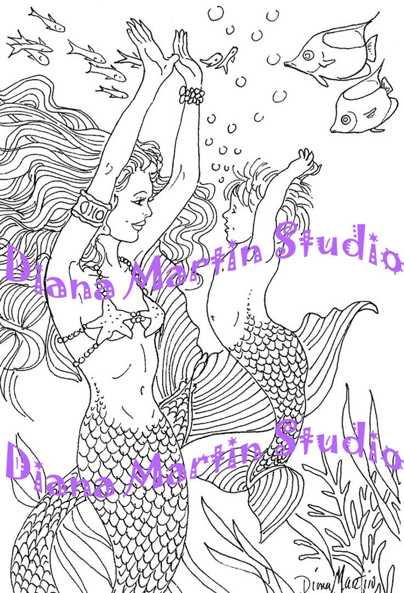 Learning to Swim baby Mommy teach Download Printable Mermaid digital stamp image 1