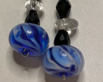 Love Blue?   Lovely lampwork swirl beads with bubble dots under clear glass