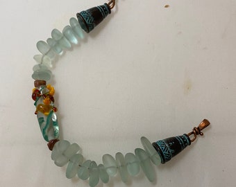 Strandglas Lampwork Iris Fokalperle Armband PREISREDUZIERUNG