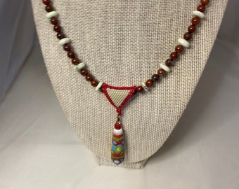 Jasper, Chrysophase Necklace with Lampwork pendant and beaded bail PRICE REDUCTION