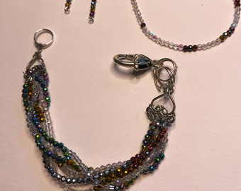 Bracelet, Earrings, anklet made of tiny interwoven sparkly beads  PRICE REDUCTION