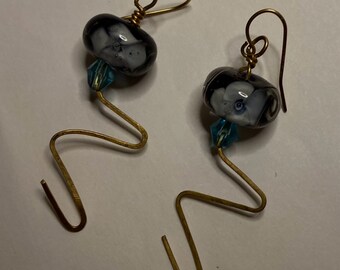 Lampwork flower earrings with distinctive wire work