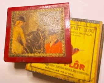 Vintage Match Box holder with interesting Vintage advertising Art