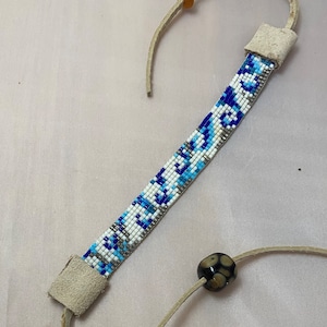 Ocean waves loom woven bracelet with leather closure