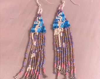 Waterfall bead woven boho earrings with long fringe PRICE REDUCTION