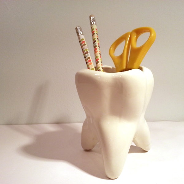 Handmade Ceramic Tooth Planter. Vintage mold. Gift for dentists, dental students. Perfect for desk pens & pencils