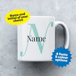 Taza personalizada con nombre e inicial, taza personalizada, taza con monograma personalizada, taza con letra personalizada, taza con inicial, taza con nombre, taza de café personalizada