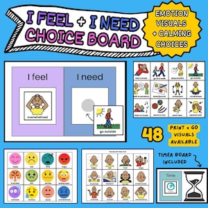 I Feel I Need Feelings Chart – Emotion Visuals, Calming Strategies, Autism Visual Aids