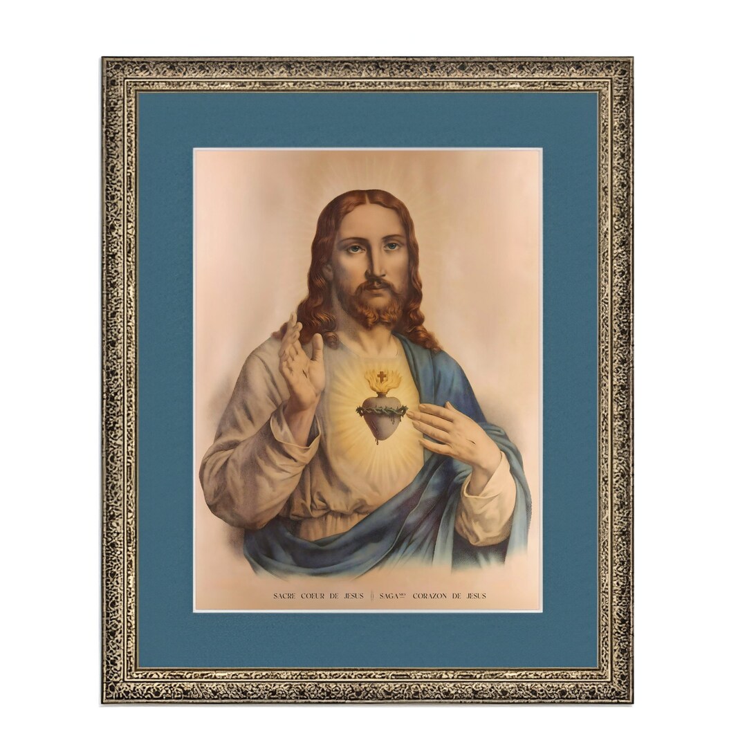 Sacred Heart of Jesus Ornate Gold or Silver Picture Frame in Wood 28X34 ...