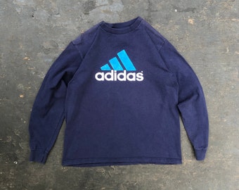 Vintage 90er Jahre Adidas Langarm-T-Shirt mit großem Logo-Spell-Out-Design - Jugendgröße Large - Made in den USA