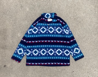 Vintage 90s Aztec Fleece Sweater by Trend Basics - Men's Medium