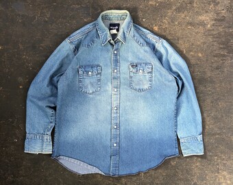 Vintage 90s Wrangler Long Sleeve Denim Button Up Shirt