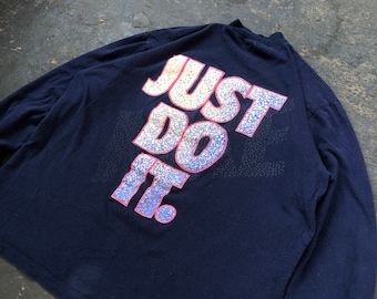 T-shirt à col roulé à manches longues Nike « Just Do It » vintage des années 80 - Grand homme - Fabriqué au Canada