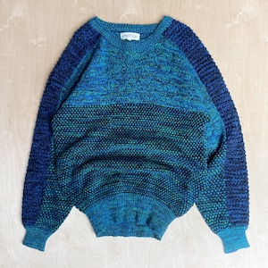 Vintage jaren 90 entourage getextureerde gebreide trui met ronde hals in blauw en groen / jaren 90 ronde hals / vintage gebreide stoffen