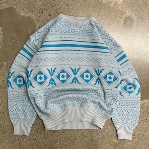 Vintage jaren 1990 Sportime Actionwear acryl gebreide trui met ronde hals helemaal abstract ontwerp / opa-trui / jaren 90 ronde hals / lelijke trui