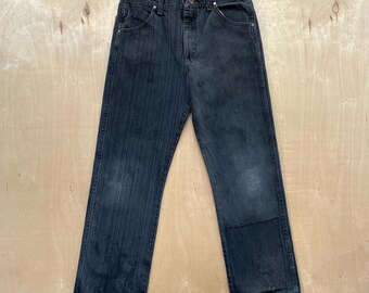 Jean noir Wrangler vieilli et patché vintage An 2000/Garçons taille 14 Husky