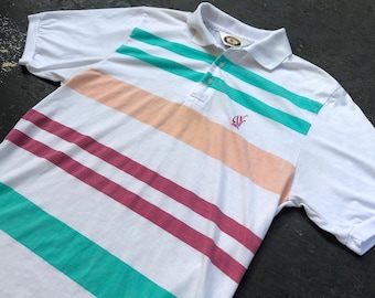 Vintage Bluestone Club Striped Polo Single Stitch - Men's Small