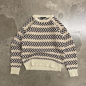 Vintage 1990s Kalomex Abstract Design Wool Knit Crewneck Sweater / All Over Pattern / Abstract Graphic
