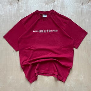 Vintage 90s Chaps Ralph Lauren Spellout Graphic T-Shirt in Red / Made in Canada / 90s Ralph Lauren / Streetwear
