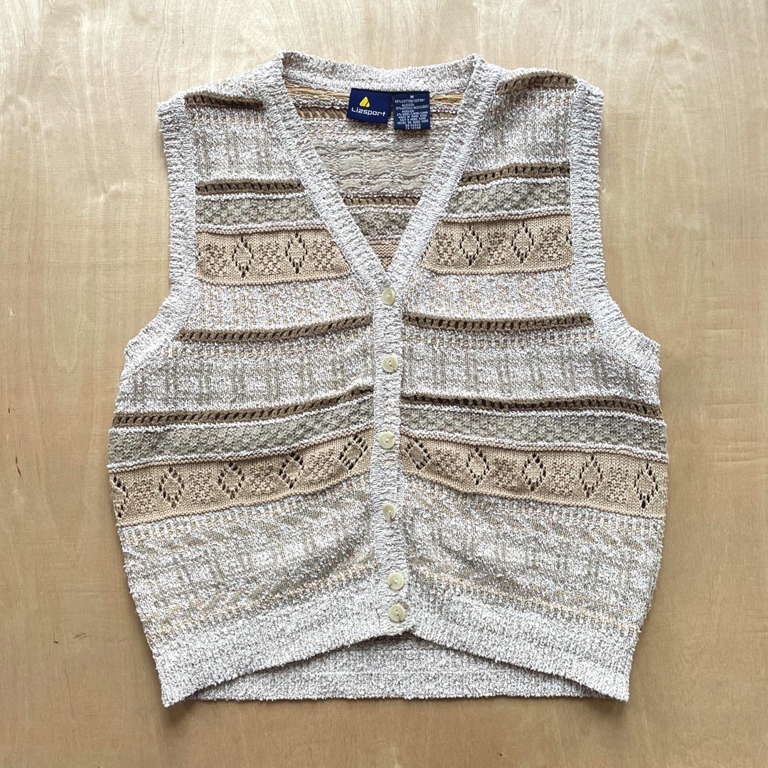 Vintage 90s Lizsport Knit Sweater Vest / Women's Medium / Made in