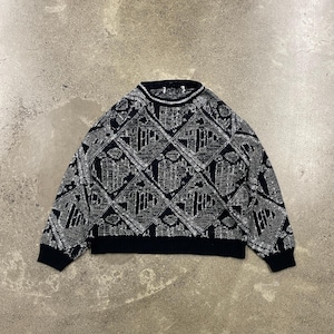 Vintage 1990s Abstract Patterned Acrylic Knit Sweater / Acrylic Pullover Sweater / Vintage 90s Crewneck / Adult S or XS