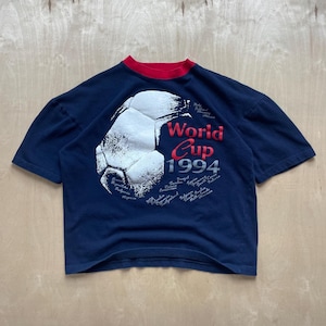 Vintage 1994 World Cup Soccer T-Shirt / Size S / Single Stitch / Navy Red Ringer / Made in Canada