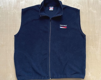 Vintage 90s Tommy Fleece Vest in Navy Blue / Size Men's XL / Bootleg