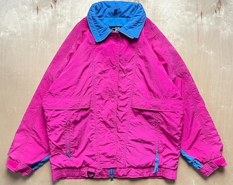 Chaqueta de esquí Woolrich vintage de los años 90 en rosa y azul / Talla L de mujer / Fabricada en EE. UU.