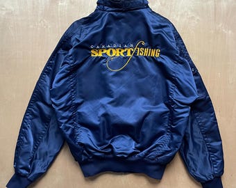 Vintage 80s Canadian Sport Fishing Satin Bomber Jacket / Size