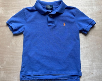 Vintage 1990s Kids Polo by Ralph Lauren Polo Collared T-Shirt in Blue w/ Orange Embroidered Logo / Vintage Kids / Children's Polo Shirt