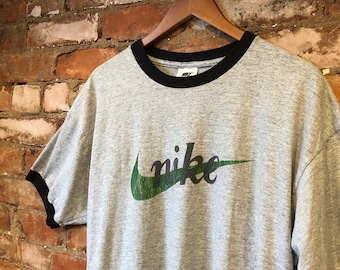 Vintage 90s Nike Ringer Style T-Shirt Center Swoosh Print