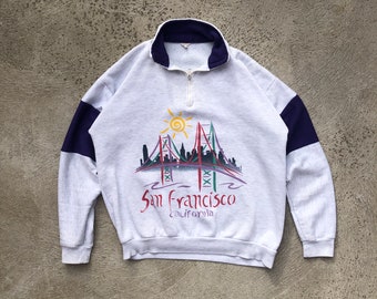 Vintage 90s San Francisco Golden Gate Bridge 1/4 Zip Pullover Sweatshirt