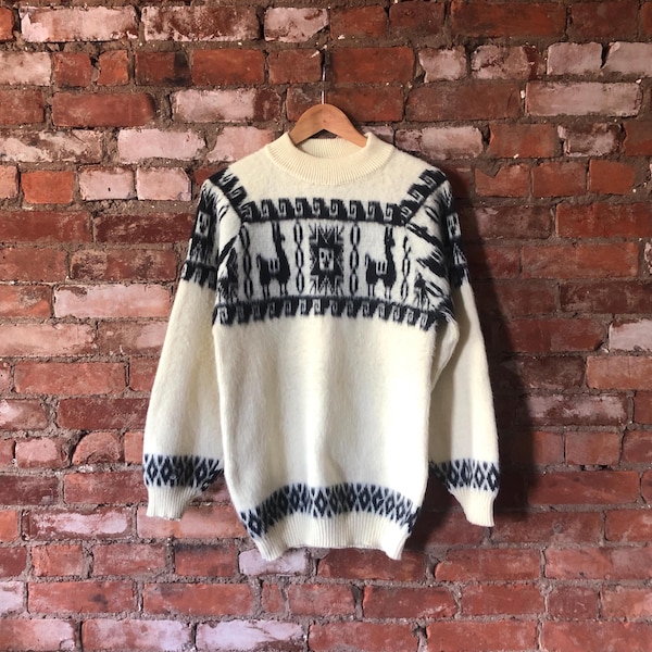 Vintage Wool Sweater by Tejidos Milma Huasi - Men's M/L - Made in Ecuador
