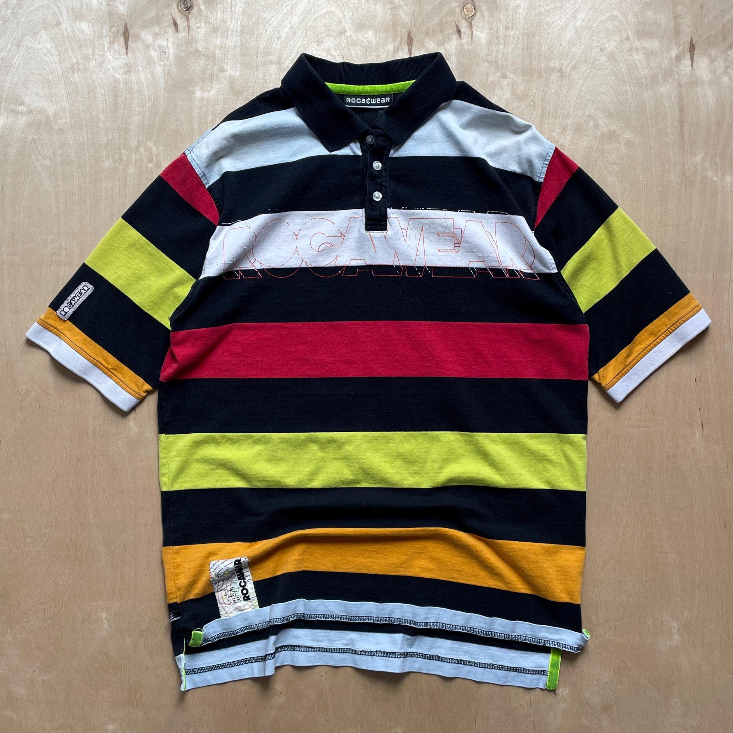 Vintage Y2K Rocawear Striped Polo Shirt / Size Large / Multicolor Vintage Y2K Rocawear Striped Polo Shirt / Size Large / Multicolor