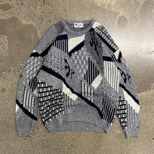 Vintage 1980s Prince Bellini Knit Crewneck Sweater / Made in Canada / Men&#39;s Medium / All Over Print / Abstract Design