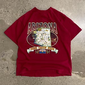 Vintage 1990s Arizona Grand Canyon State Graphic Slim Fit T-Shirt / Vintage Graphic Tee / Arizona State Map / Souvenir T-Shirt