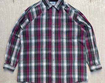 Camisa de franela vintage de los 90 de Northern Reflections / Talla XL para hombre / Hecha en Taiwán / Cuadros burdeos