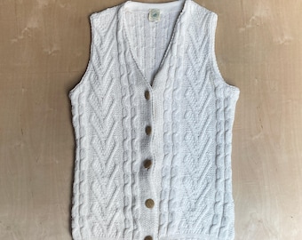 Vintage 90s Cotton Country Cable Knit Sweater Vest / Made in Canada / Fisherman Core / 90s Knit Sweater