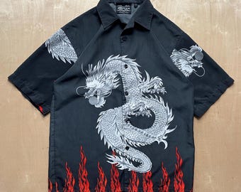 Chemise dragon Y2K inspirée de l'Asie, chemise boutonnée Topv
