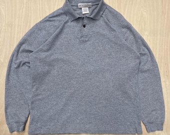 Vintage 90s Benchline Waffle Knit Polo Shirt in Grey / Size Men's Medium / Made in Peru / Long Sleeve Polo