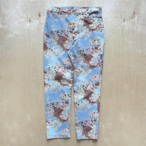 Vintage 90s VI Petites Floral Pants / Size 14 / High Rise Stretch Trousers / Made in Canada / Y2K Cottagecore / Blue Flower Print