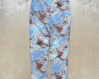 Vintage jaren 90 VI Petites bloemenbroek / maat 14 / stretchbroek met hoge taille / gemaakt in Canada / Y2K Cottagecore / blauwe bloemenprint