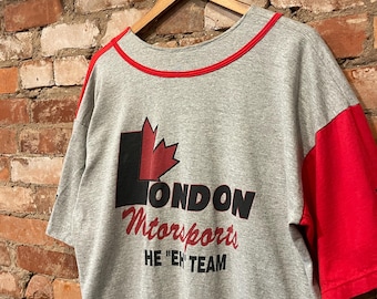 Camiseta de béisbol vintage de carreras de dragsters "The Eh Team" de London Motorsports, años 90 - Talla grande para hombre - Fabricada en Canadá