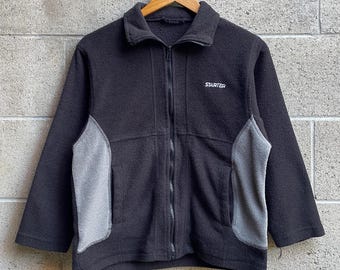 Y2K Starter Colour Block Fleece Zip Up Jacket in Black & Grey / Kids Size 10/12