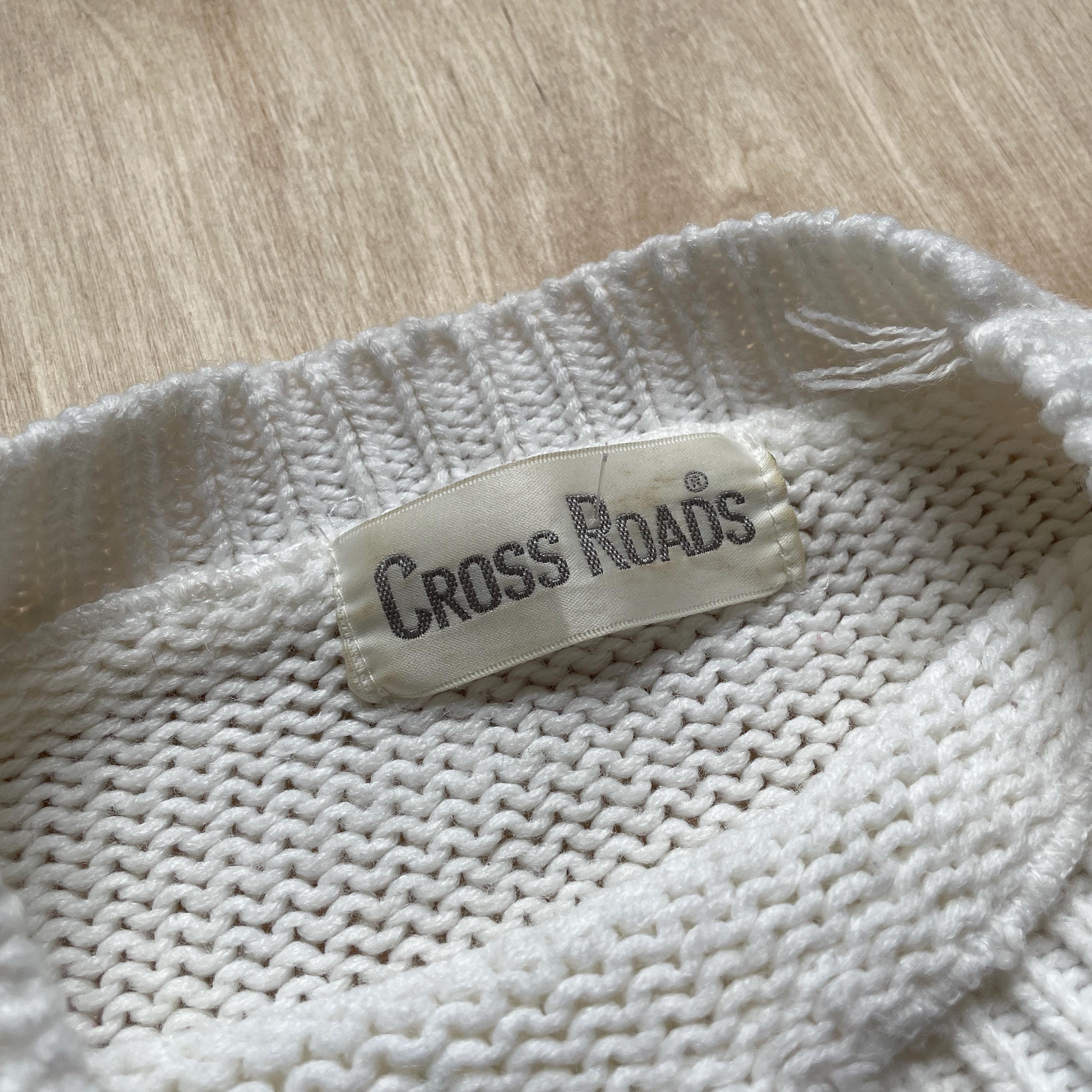 Vintage 90s Cross Roads Knit Sweater W/ Crest Patch Embroidery 