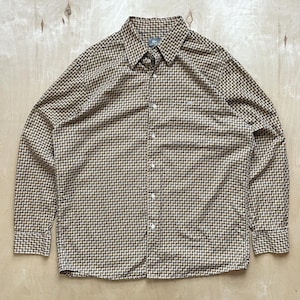 Vintage 2000s Lacoste Geometric Check Shirt w/ Silver Embroidered Croc Logo / Button Up Long Sleeve Collared Shirt / Size Men&#39;s XL / Y2K