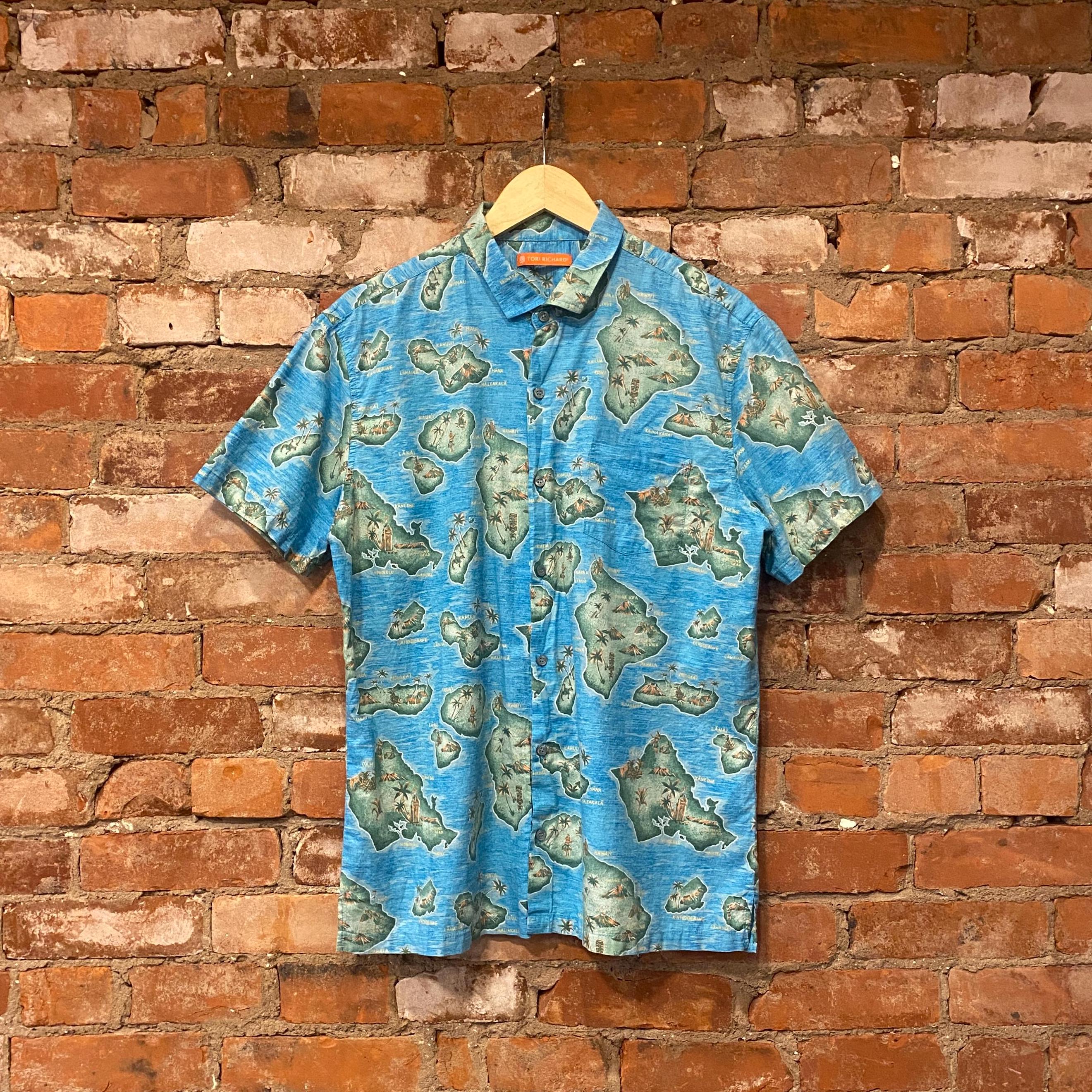 Chemise Homme Tori Richard Style Hawaïen - Marron/Crème - Taille L - Occasion Bon État