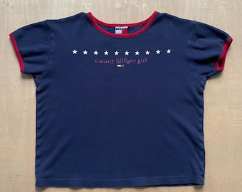 Vintage Y2K Tommy Hilfiger Girl Navy Ringer T-Shirt / Größe Damen S