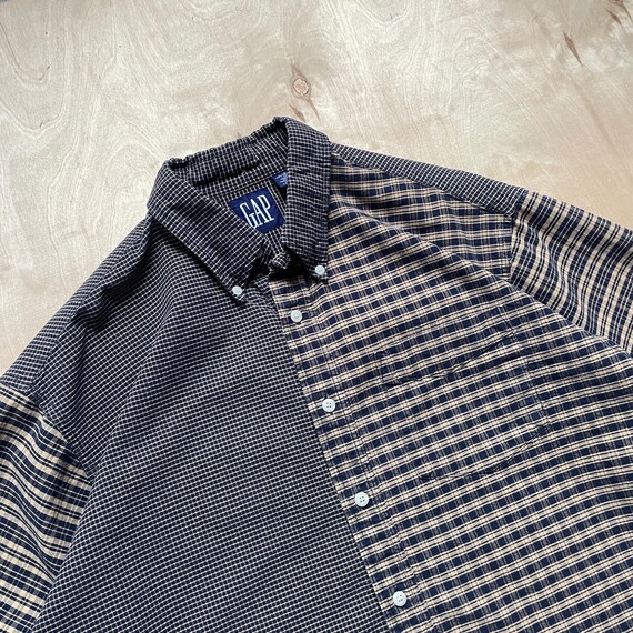 Vintage 90s GAP Patchwork Plaid Button Up Shirt /… - image 3