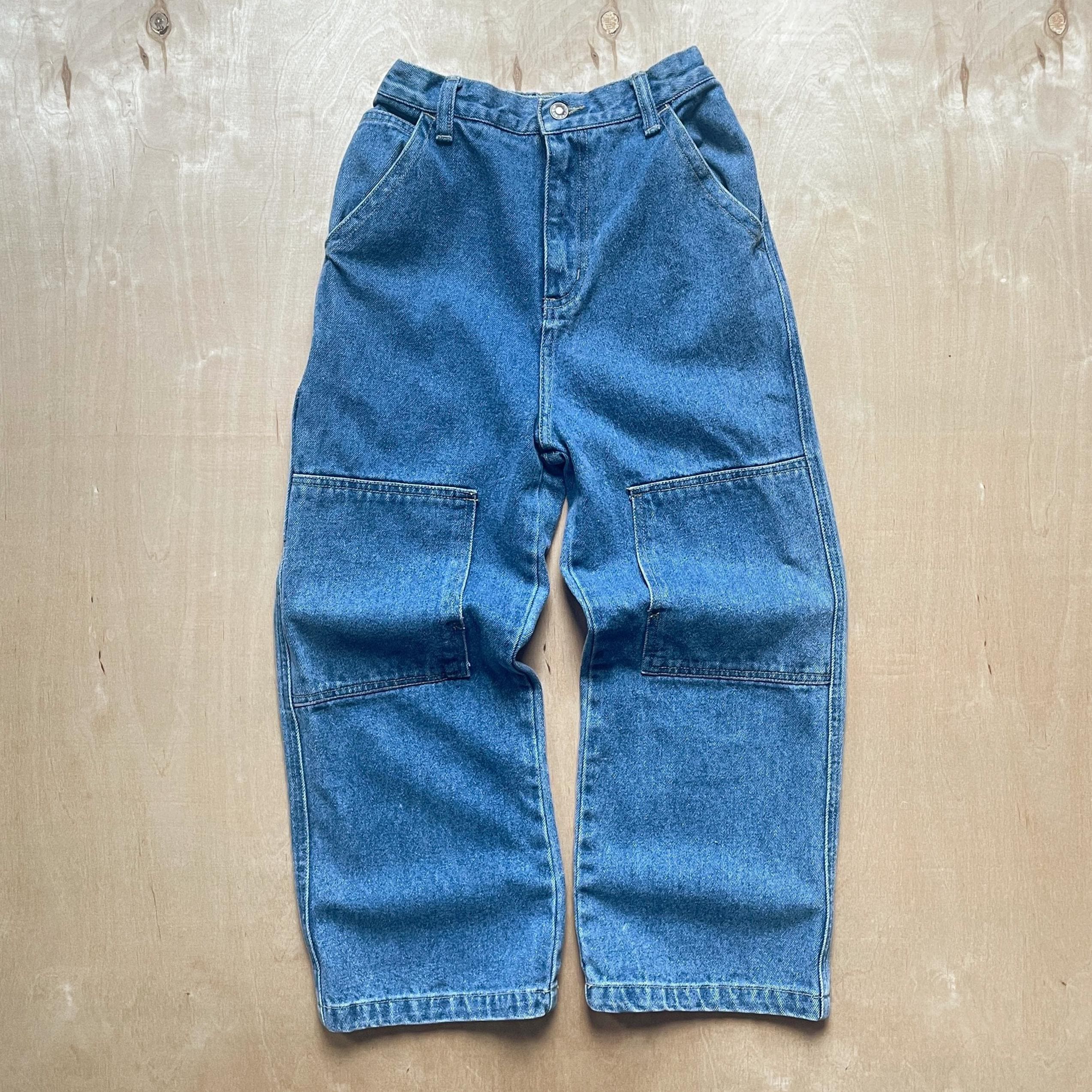 Vintage 90s Boys Will Be Boys Denim Cargo Jeans / Size 6 / Elastic Waist 22" - 24" / High Rise Carpenter Fit / Y2K Style